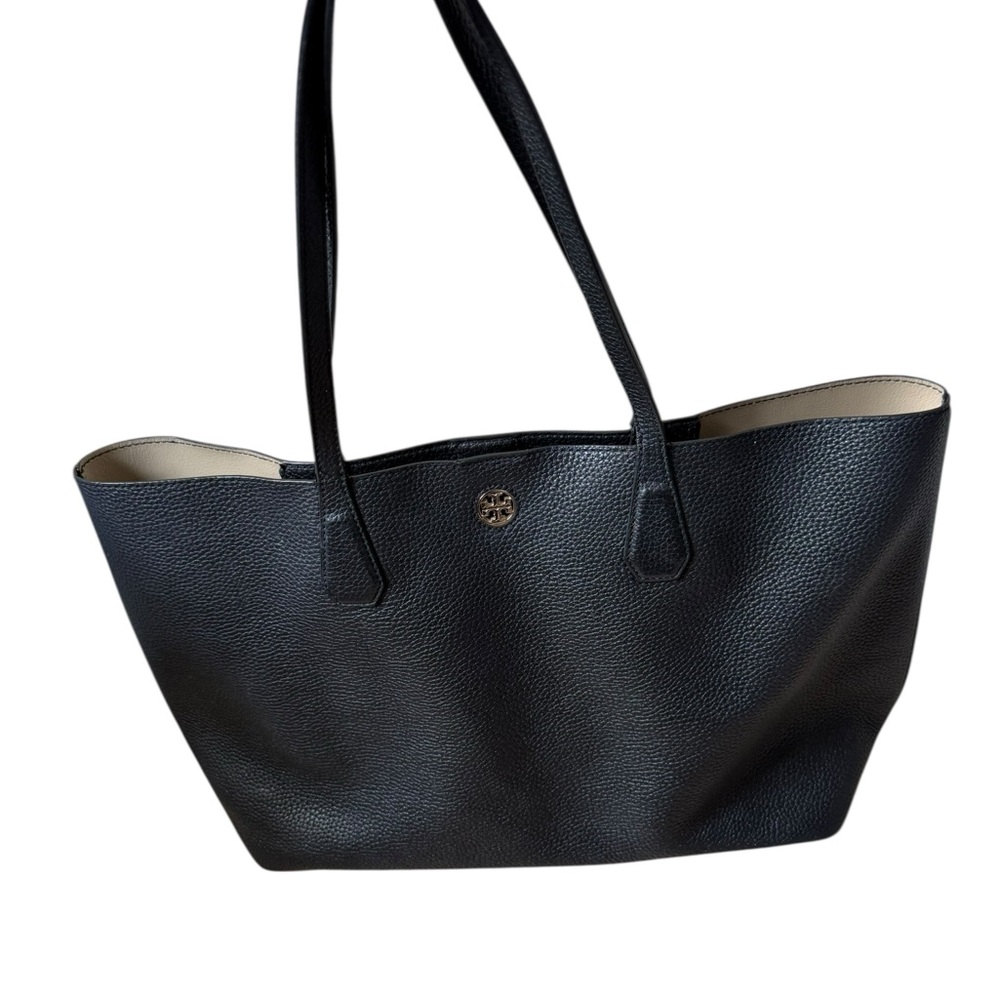 Tory Burch Perry Tote Pebbled Black Leather Gold - Picture 7 of 15